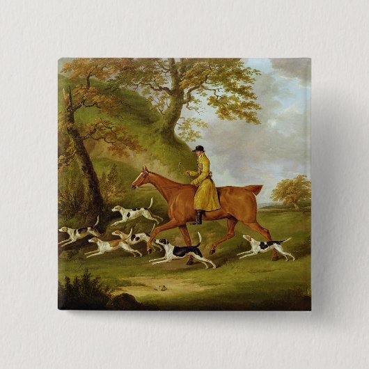 Huntsman and Hounds, 1809 (olie op doek) Vierkante Button 5,1 Cm (Voorkant)