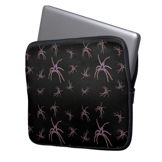 Huntsman Spiders Art on Black, Laptop Sleeve (Voorkant Links)