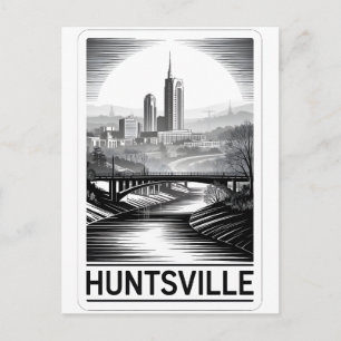 Huntsville Alabama Silhouette Zwart Wit Houtsnede Feestdagenkaart