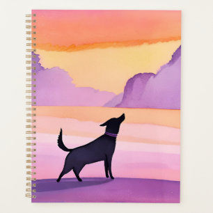 Hurlement de chien Silhouette aquarelle de chien