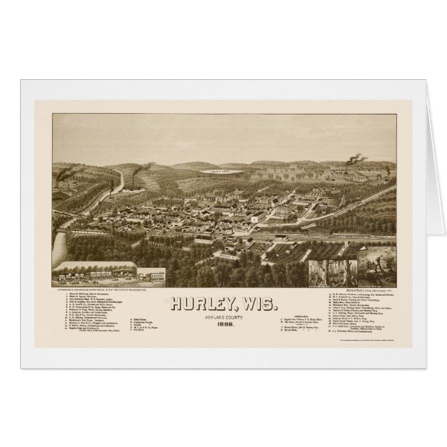 Hurley, carte panoramique de WI - 1886 (Devant horizontal)