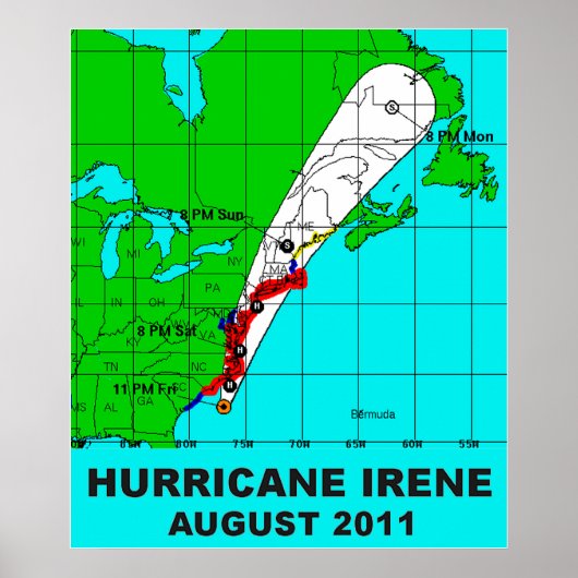 Hurricane Irene Path August 2011 Poster Druk 36 b (Voorkant)