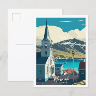 Husavik IJsland vintage reisillustratie Briefkaart