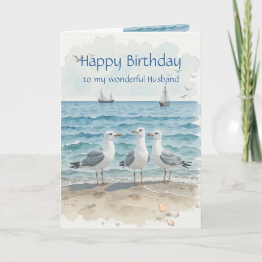 Husband Birthday, Romantic, Seagull Beach, Shore Kaart (Voorkant)