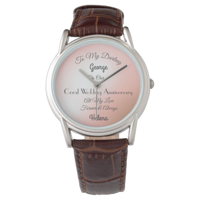 Husband Coral Wedding Jubileum Horloge (Voorkant)