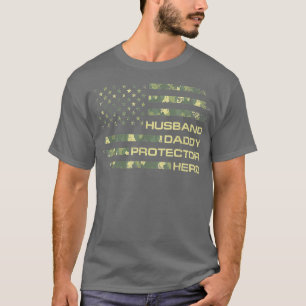 Husband Dad Protector Hero Happy Vaderdag Fl T-shirt