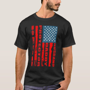 Husband Dad Protector Hero Usa Flag Fathers Day T-shirt