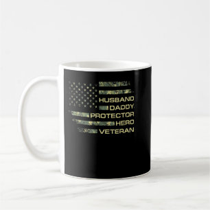 Husband Dad Protector Hero Veteran USA Flag Camo Koffiemok