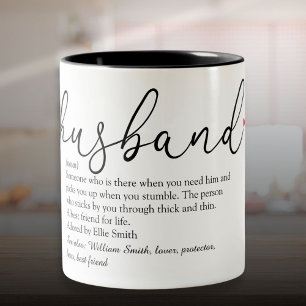 Husband Definitie Script Liefde Hart Tweekleurige Koffiemok
