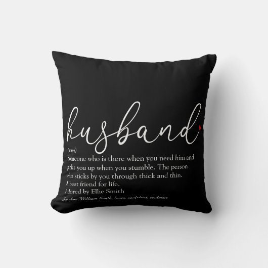 Husband Definitie Script Rode Hart Liefde Kussen (Voorkant)