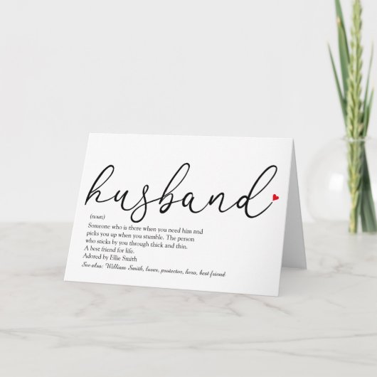 Husband Definitie Script Rode Liefde Hart Kaart (Voorkant)