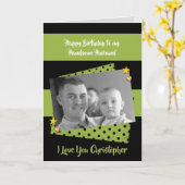 Husband green & black Birthday foto greeting Kaart (Gele Bloem)