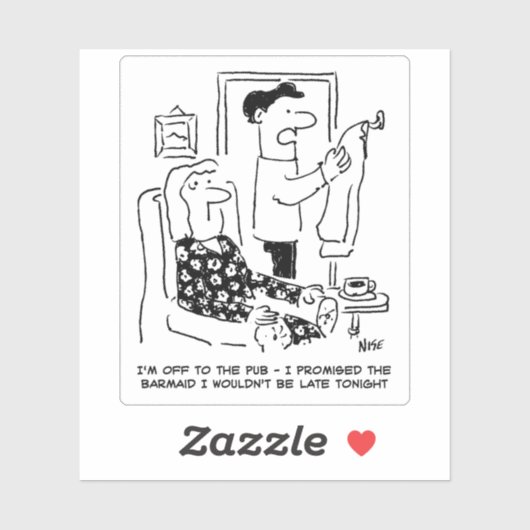 Husband Leaves House for the Pub Cartoon. Sticker (Vel)