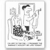 Husband Leaves House for the Pub Cartoon. Sticker (Voorkant)