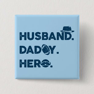 Husband.Papa. Hero. Grafisch Retro Vierkante Button 5,1 Cm