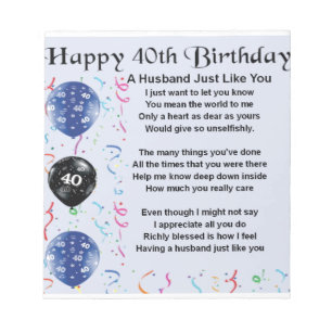 Husband Poem - 40th Birthday Notitieblok