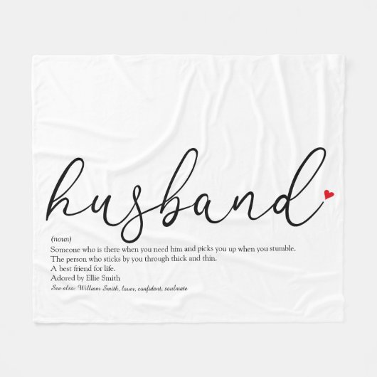 Husband Script Red Love Heart Definition Fleece Deken (Voorkant (Horizontaal))
