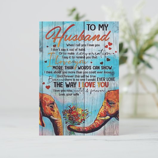 Husband To My Husband Elephant Bedankkaart (Staand voorkant)