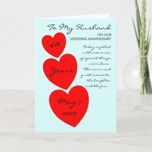 Husband Weddenschap Jubileum Red Hearts Kaart (Voorkant)