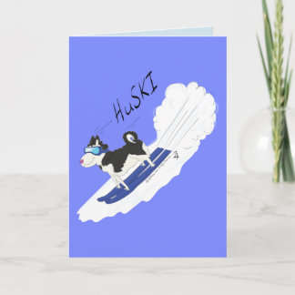 Huski - Funny Huski Dog Ski Greeting Card Kaart