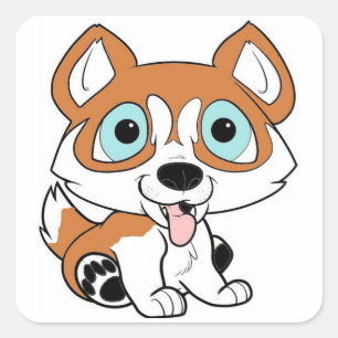 husky cartoon rood en wit vierkante sticker