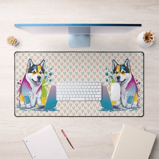 Husky Chig Computer Rainbow Watercolor Tech Savvy (Bureau 1)