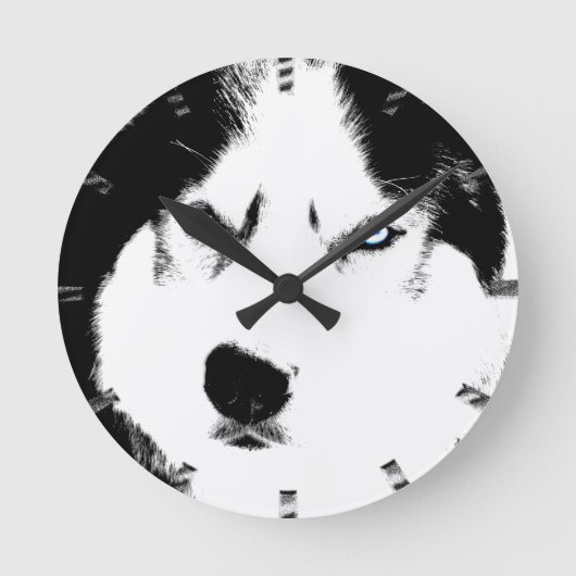 Husky Clock Wolf Husky Sled Dog Wall klok (Voorkant)