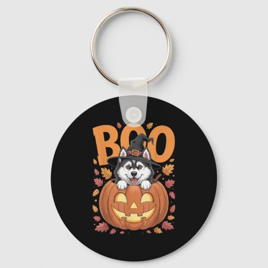 Husky Costume On Pumpkin Halloween Siberian Husky Sleutelhanger (Voorkant)