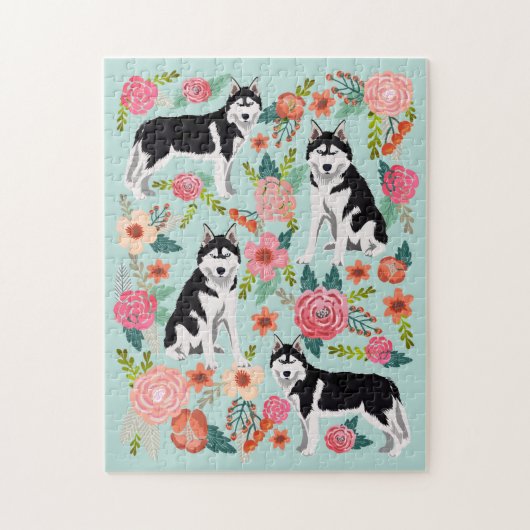 Husky Dog Florals Legpuzzel (Verticaal)