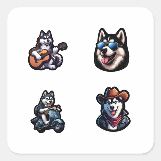 Husky Dog Funny 4 Pack Stickers.png Vierkante Sticker (Voorkant)