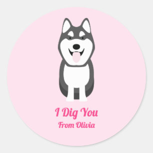 Husky Dog Gift Label, Valentijnsdag Party Ronde Sticker