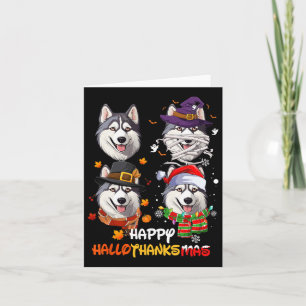 Husky Dog Hallothanksmas Halloween Thanksgiving Xm Kaart