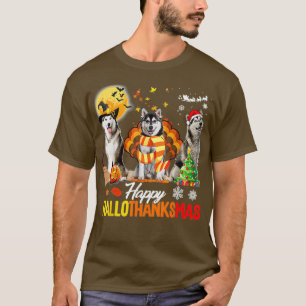 Husky Dog Happy Halothanksmas Halloween Thanksgiv T-shirt