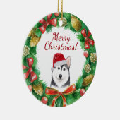 Husky Dog Merry kerstmis Keramisch Ornament (Rechts)