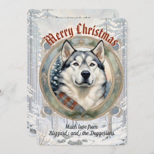 Husky Dog Pine Forest stijl kerst Kaart (Voorkant / Achterkant)