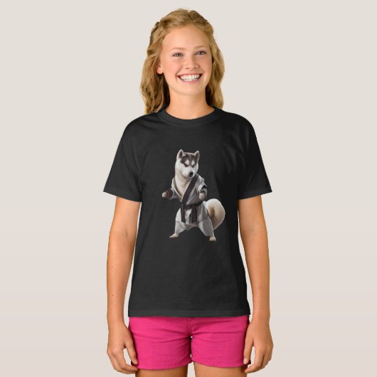 Husky Dog Play Karate, Karate Champion Husky Dog T-shirt (Voorkant volledig)