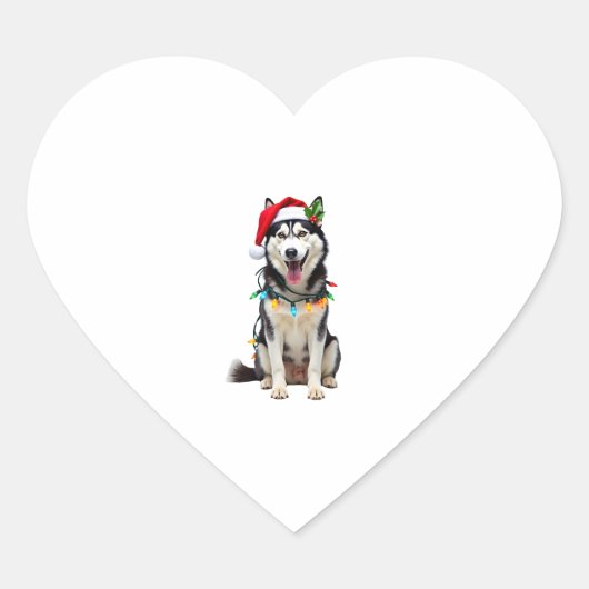 Husky Dog Santa Hat Christmas Tree Xmas Gifts For Hart Sticker (Voorkant)
