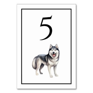 Husky Dog Watercolor Table Number Kaart