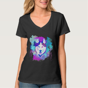 Husky Dog Waterverf Kleurrijke Husky Artistic Husk T-shirt