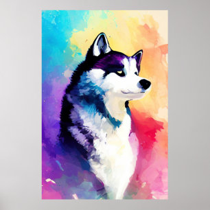 Husky Dog Wilde Natuur Dierlijke Kleur Art Schilde Poster
