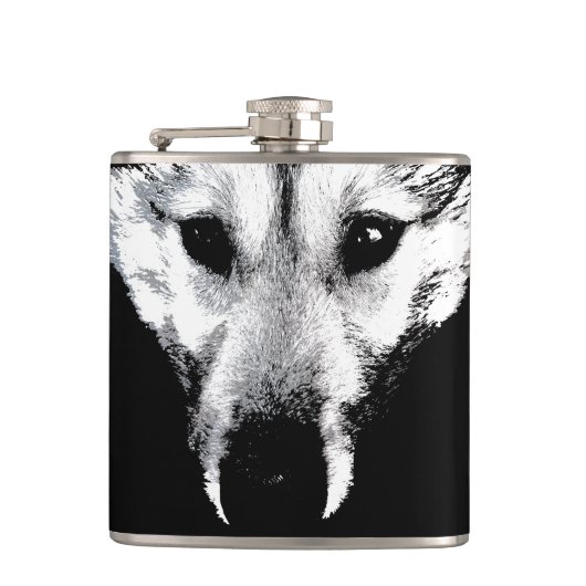 Husky Flask Custom Husky Wolf Pup Drink Flask Heupfles (Voorkant)
