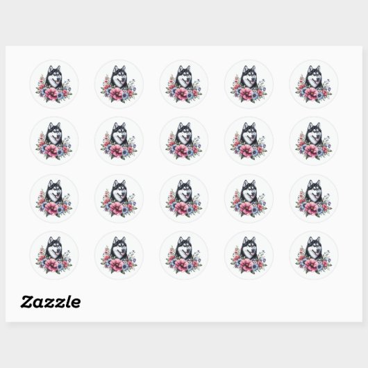 Husky Floral Ronde Sticker (Vel)