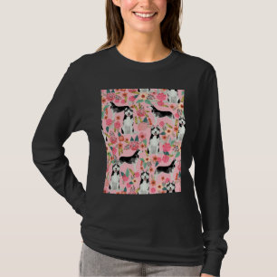 Husky Florals Honden en bloemmotief P T-shirt