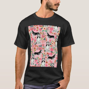 Husky Florals Honden en bloemmotief P T-shirt