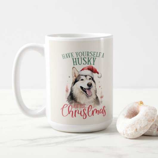 Husky Funny Chien Pun de Noël Café Mug (Avec donut)