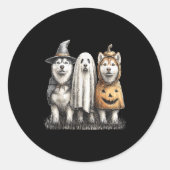 Husky Halloween Ghost Pumpkin Ronde Sticker (Voorkant)