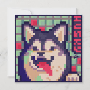 Husky, Happy Birthday, Pixel art, pixelart Kaart