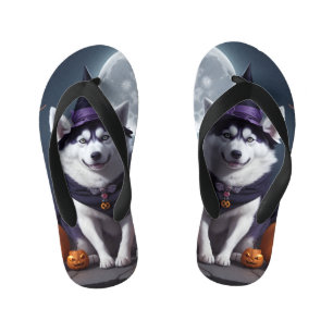 Husky Hond Halloween Avontuur Moonlit Magic Spooky Kinder Teenslippers