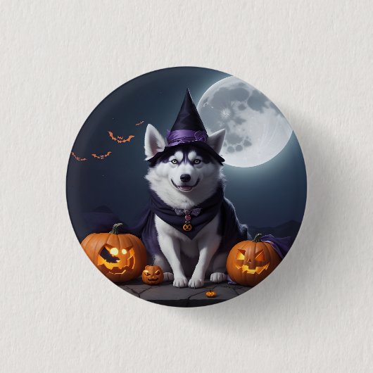 Husky Hond Halloween Avontuur Moonlit Magic Spooky Ronde Button 3,2 Cm (Voorkant)