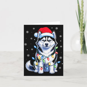 Husky-hond kerstlichten Kerstman hoed Familie Kers Kaart